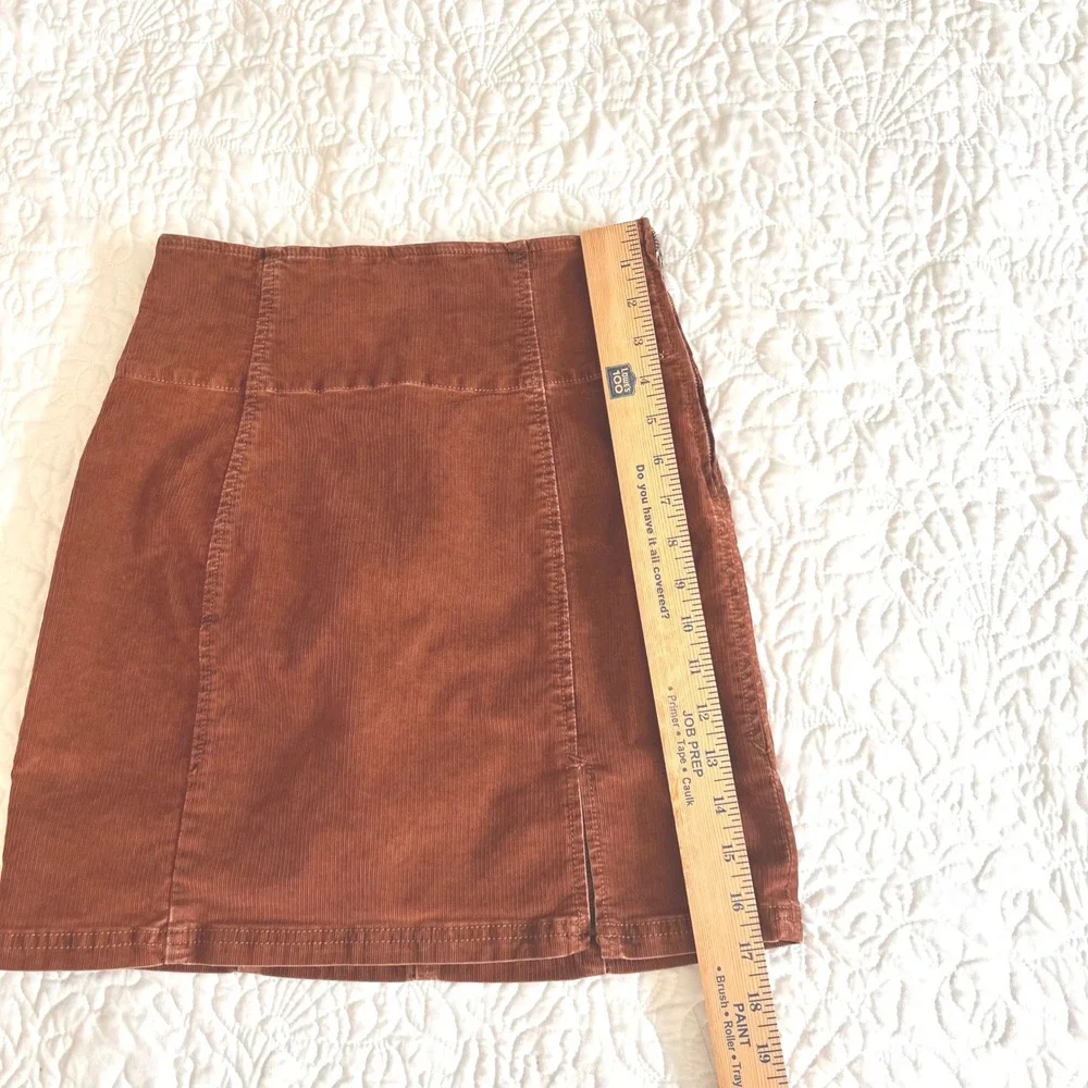 Free People Corduroy Mini Skirt Rust Burnt Orange High‎ Waisted Size 4 Boho Slit